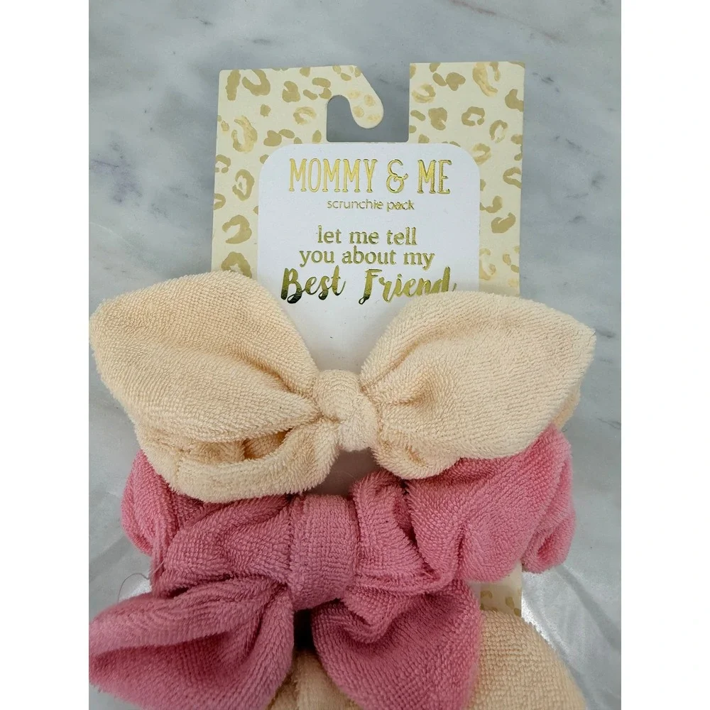 Mommy & Me 4-Pack Terry Cloth Bow Scrunchies Pink Cream Hair Ties New